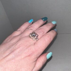 Vintage-Style Rose Gold Tone Floral Halo Engagement Ring - Rose Gold